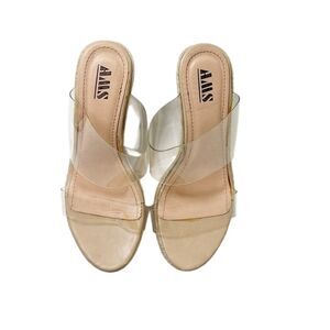 AMS Clear Strap Espadrille Wedge Transparent Sandal Size 9